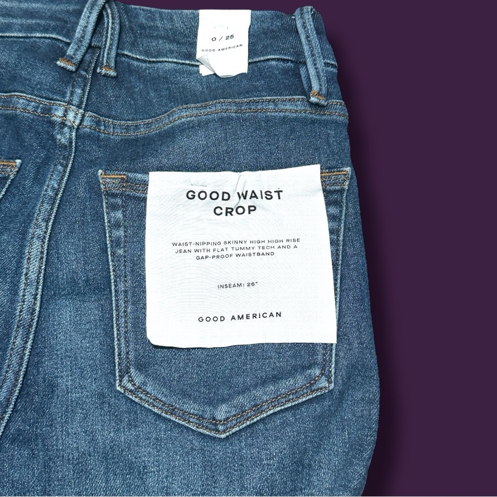💥HP💥NWT Good American Distressed Knee Good Waist Crop Jeans. 👖 SIZE 0/25 - Picture 14 of 16